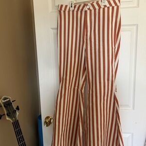 Free People Just Float On Terracotta and White Striped Pants 32